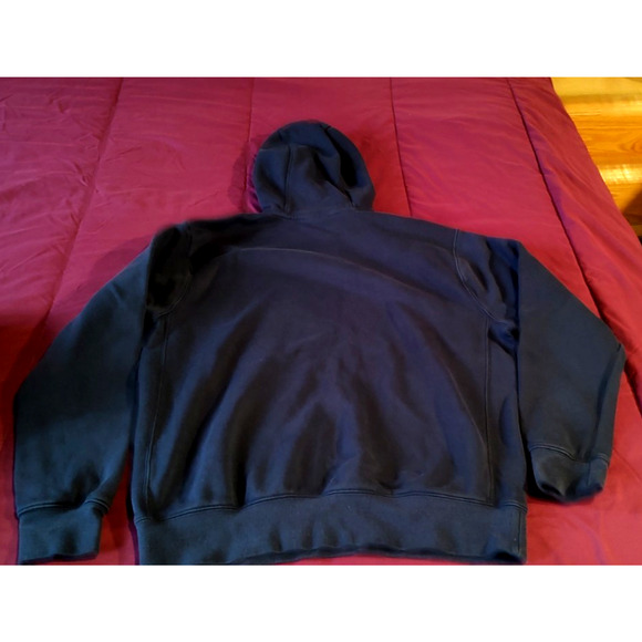 Mens Unisex Nike Embroidered Hoodie Sz M Navy Blue Hood Sweatshirt Pullover Gym - Picture 7 of 11